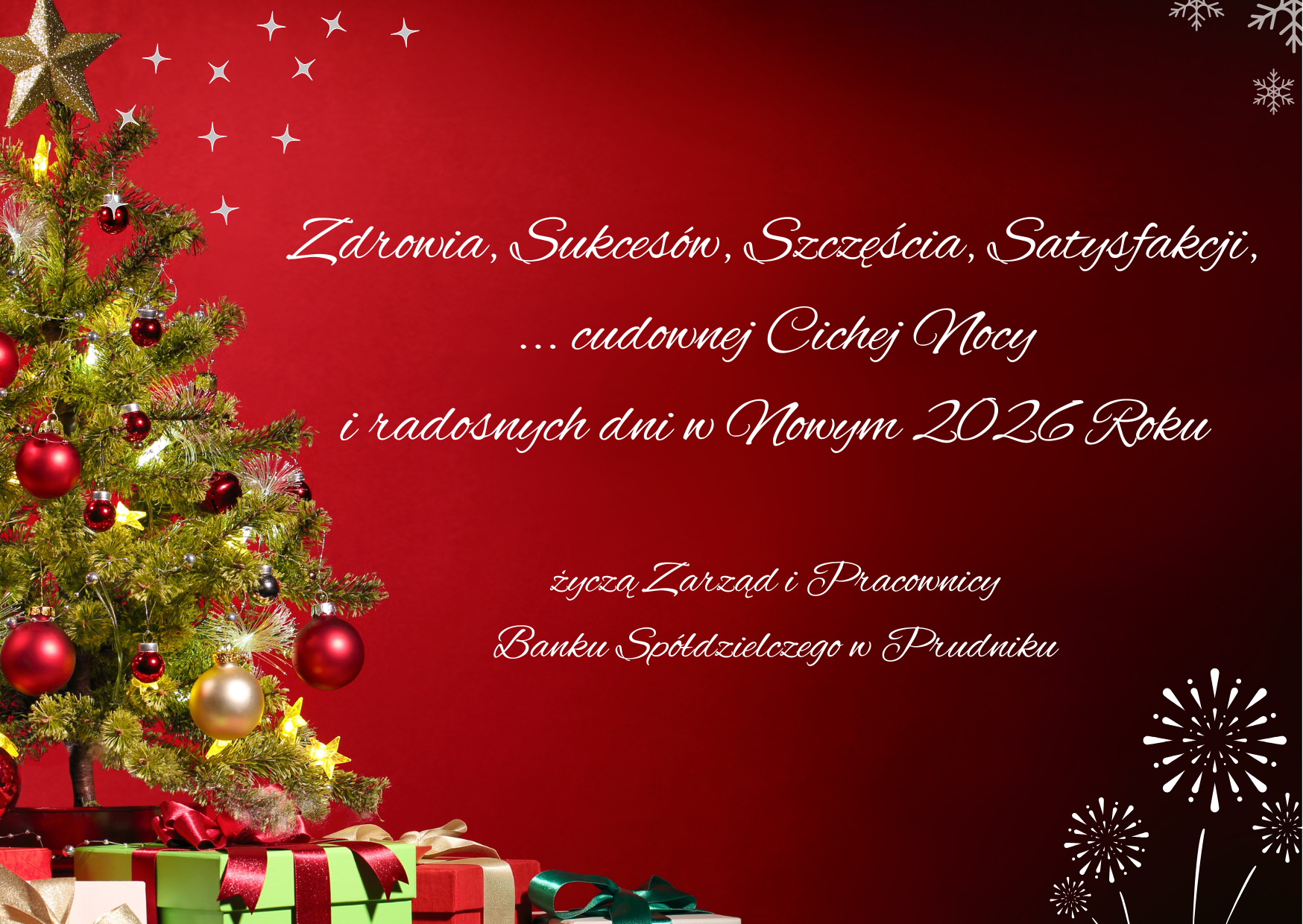 Red White Modern Merry Christmas Happy New Year Card